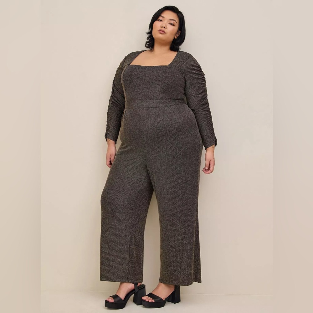 Torrid Jumpsuit Womens 22 Glitter Knit Sweetheart Neck Gold Black Holiday Party